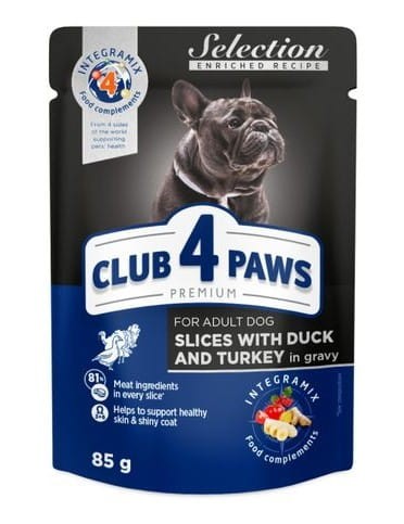 CLUB 4 PAWS Selection Kaczka z Indykiem w Sosie 85g