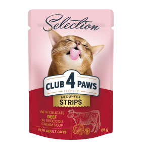 CLUB 4 PAWS Selection dla kotów Wołowina w kremowej zupie brokułowej 85g
