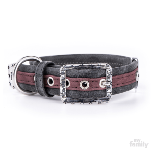 MyFamily LONDON Obroża EkoSkóra Bordowa M+ 1045