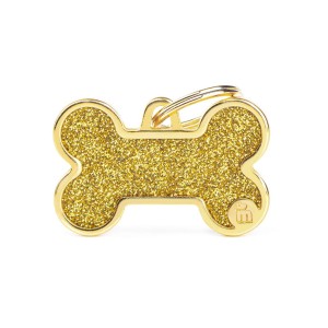 MyFamily Shine Gold adresówka identyfikator Duża błyszcząca pozłacana kość