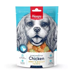 WANPY dla psa CHICKEN Jerky & Biscuit Twist Ciasteczka owinięte kurczakiem 100g
