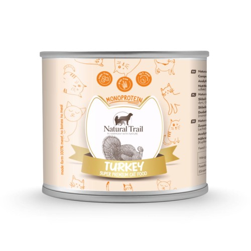 NATURAL TRAIL Monobiałkowa puszka dla kota o smaku Indyka 185g