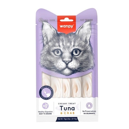 Wanpy dla kota - Przekąska w kremie o smaku tuńczyka i kraba 70g