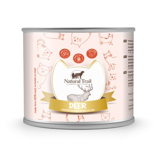 NATURAL TRAIL Monobiałkowa puszka dla kota o smaku Jelenia 185gNATURAL TRAIL Monobiałkowa puszka dla kota o smaku Jelenia 185g
