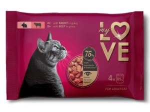 MY LOVE Saszetka dla kotów 4x85g królik, wołowina