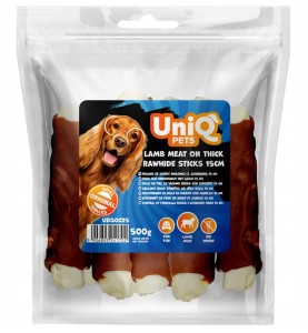 UNIQ PETS 500g paluch ze skóry wołowej z jagnięciną 15cm