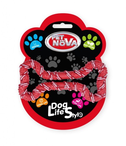 PET NOVA Zabawka dla Psa Kość ze Sznurem 20cm Czerwona